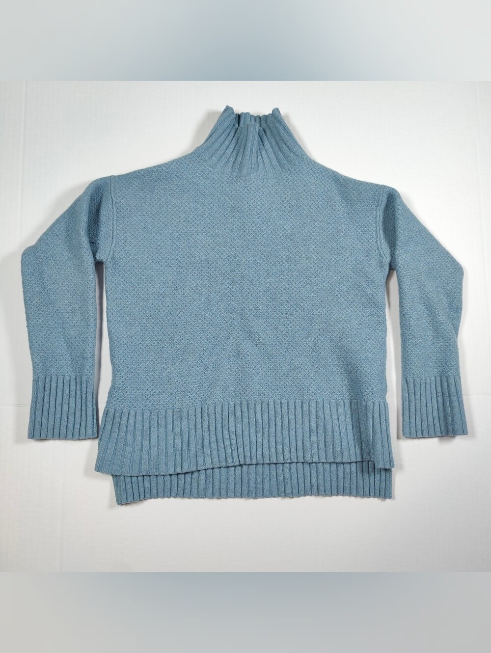 Everlane Cashmere Wool Light Blue Mock Neck Textured Relaxed Sweater Size XS